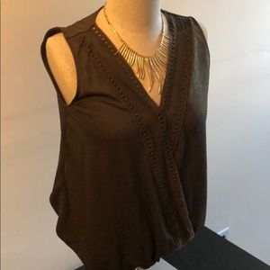 New York And Company Surplice Blouson Top in Olive